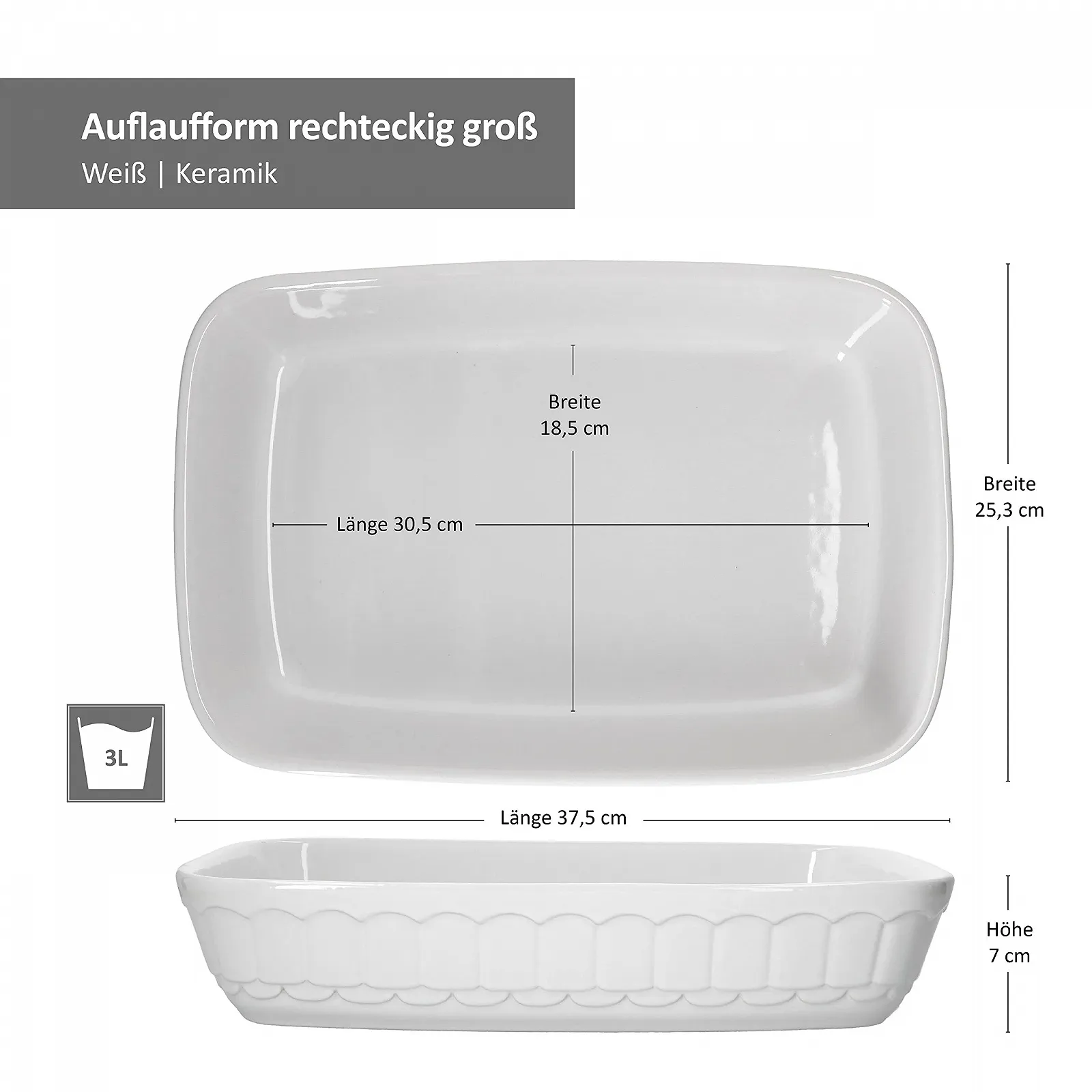 Набір форм для запікання MamboCat керамічних 3 л 2 шт. квадратні білі, фото №7