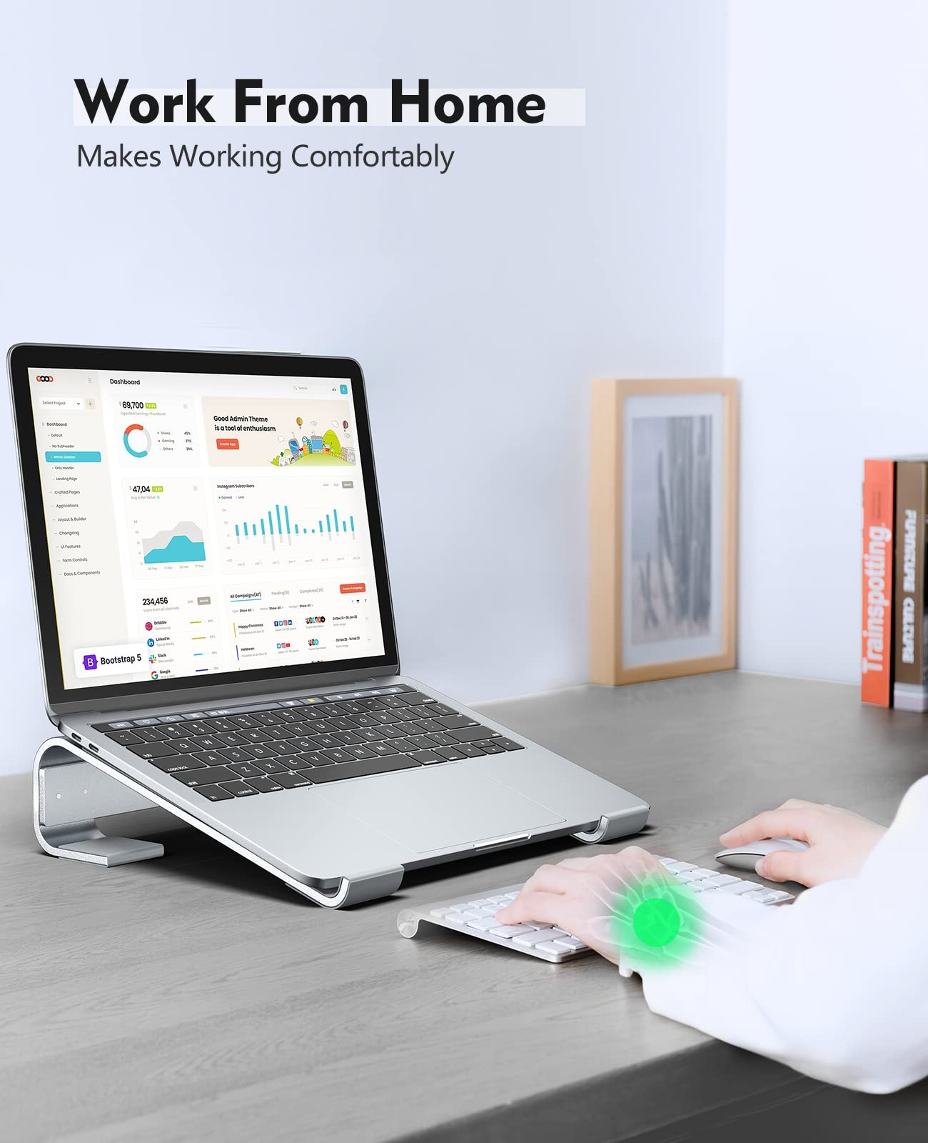 Подставка для ноутбука Soqool Алюминиевая Вентилируемая Эргономичная Совместима с MacBook Air/Pro, Dell XPS, HP (11-17.3 дюймов) Серебристая, фото №8