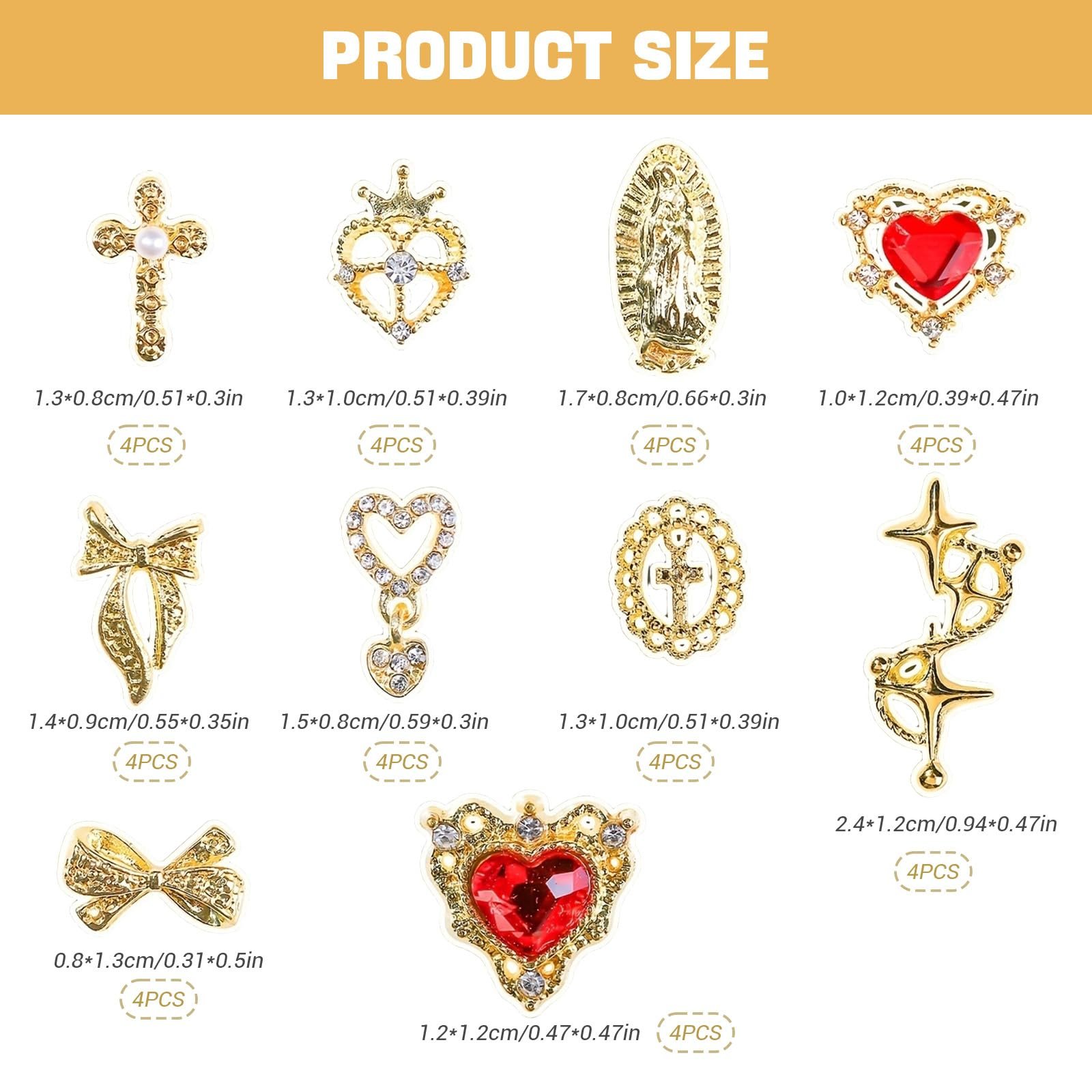 Золоті, 40 шт, Мікс Стилів Перли Сплав Хрест Метелик Бант Прикраса для нігтів, фото №2