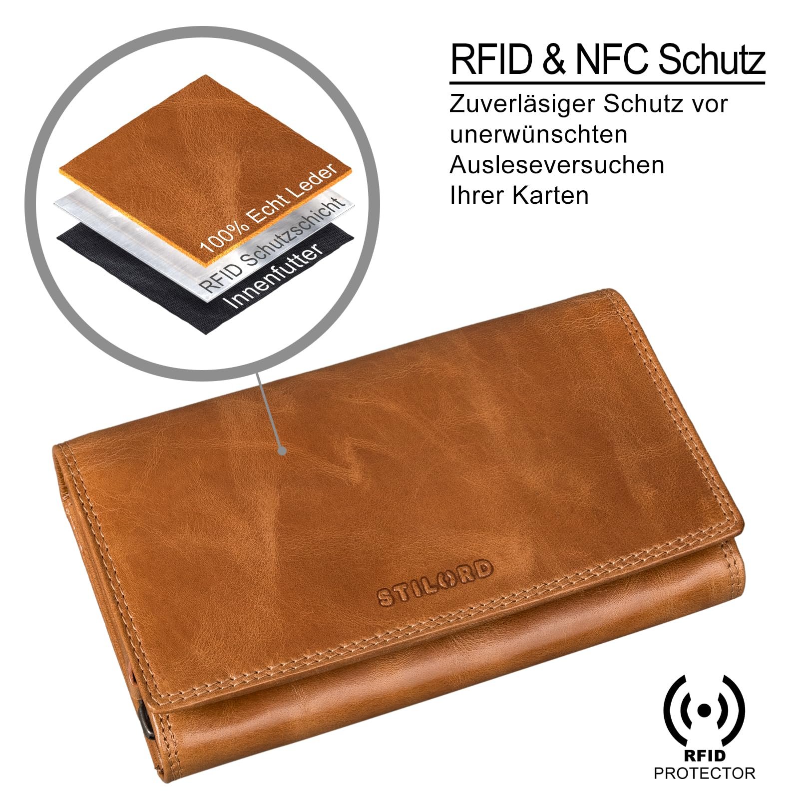 Женский кошелек STILORD Chloe Винтажный кожаный с RFID защитой Большой кошелек с отделениями для карточек и подарочной коробкой, Perugia Brown, монетница, фото №5
