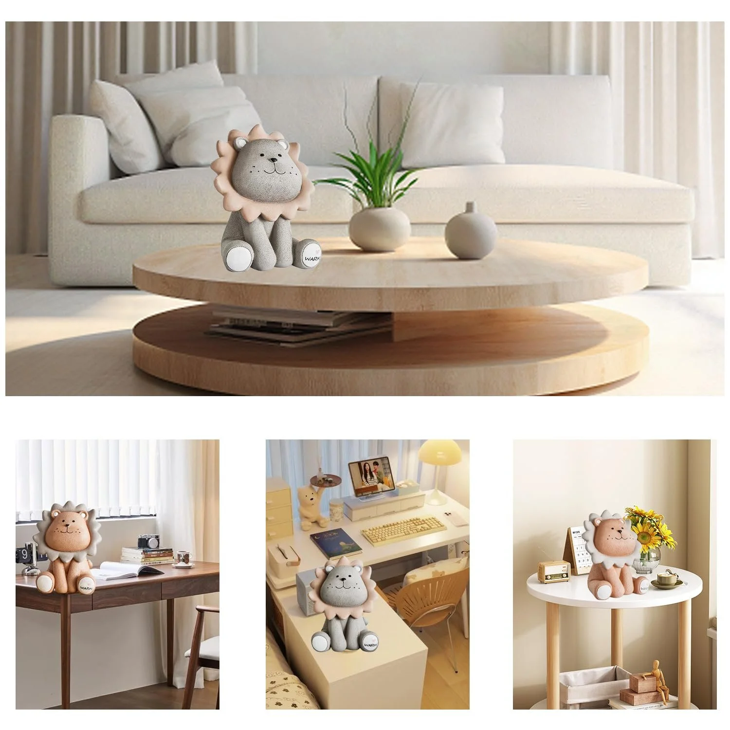 Скарбничка дитяча у формі лева полімерна 13 x 12 x 17 см Сіра, фото №7