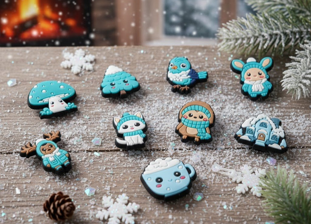 Джибітси зима зимова серія прикраси для взуття в стилі тварин крижаний сніг Jibbitz Winter Animals 9 шт аксесуари крокс, фото №1