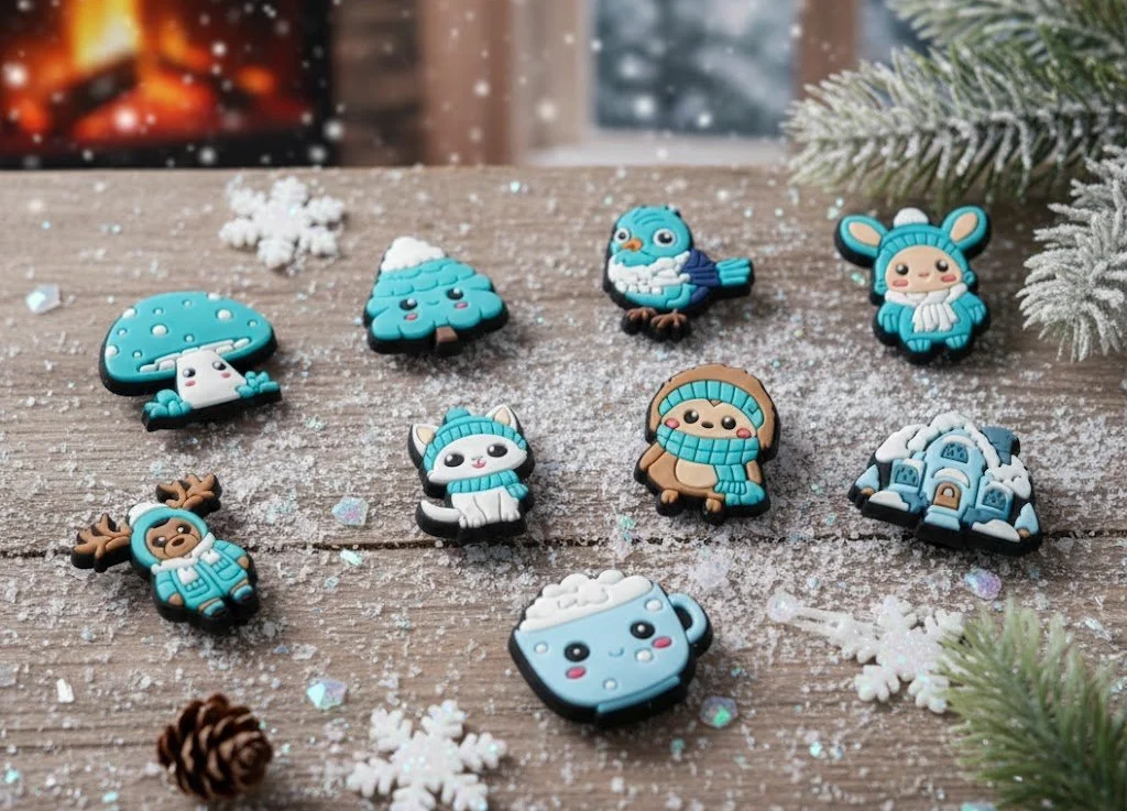 Джибитсы зима зимняя серия украшения для обуви в стиле животных ледяной снег Jibbitz Winter Animals 9 шт аксессуары крокс, фото №1