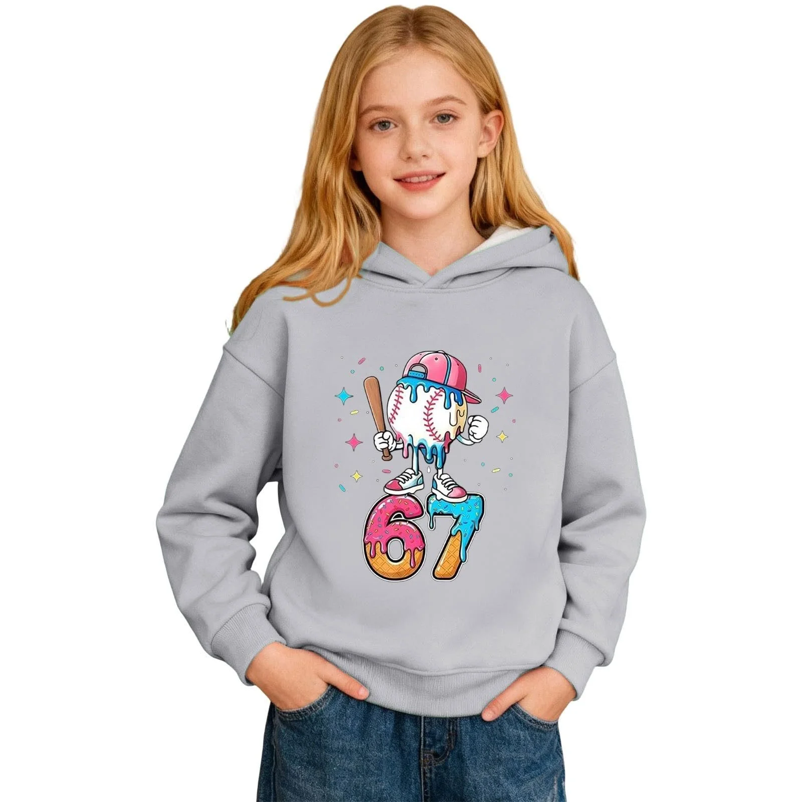 Толстовка для девочки с графическим принтом, флисовый пуловер с карманом для повседневной носки, размер 140, фото №1 Толстовка для девочки с графическим принтом, флисовый пуловер с карманом для повседневной носки, размер 140, фото №1