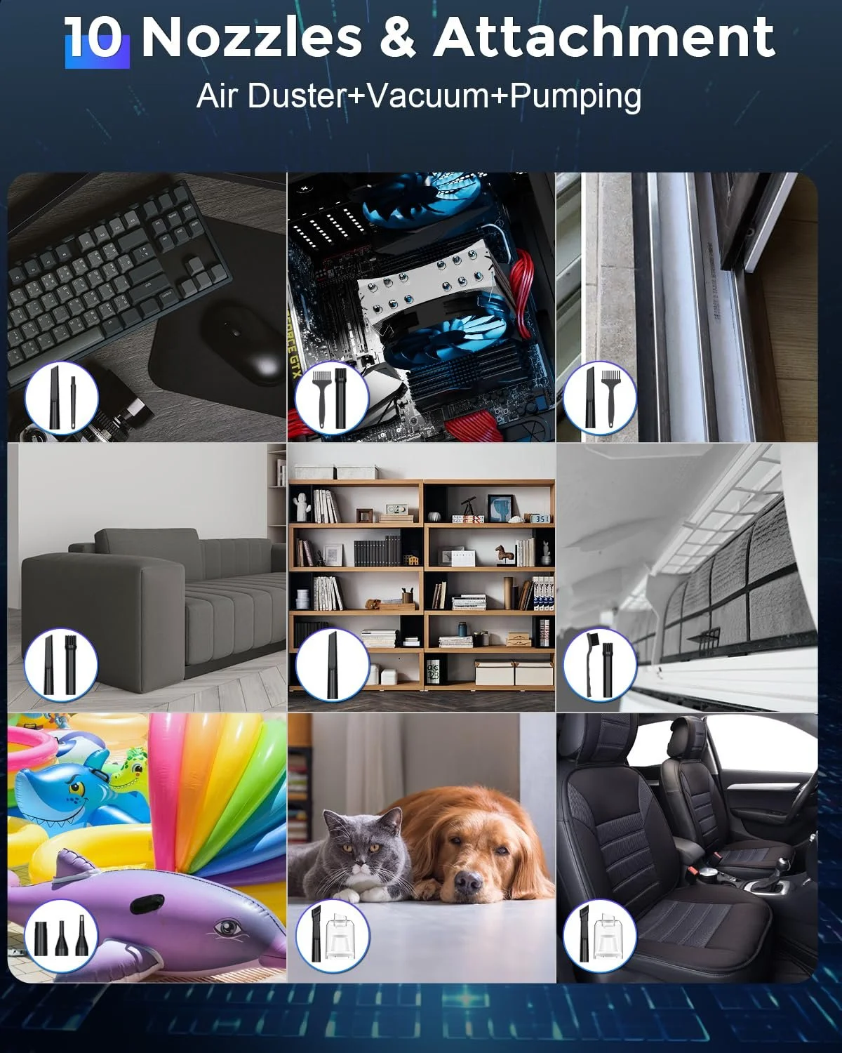 Электрическая воздуходувка и пылесос 2-в-1 AKLIFFE 120 000 RPM 12 Kpa 3 скорости 7800 mAh LED-подсветка, фото №6