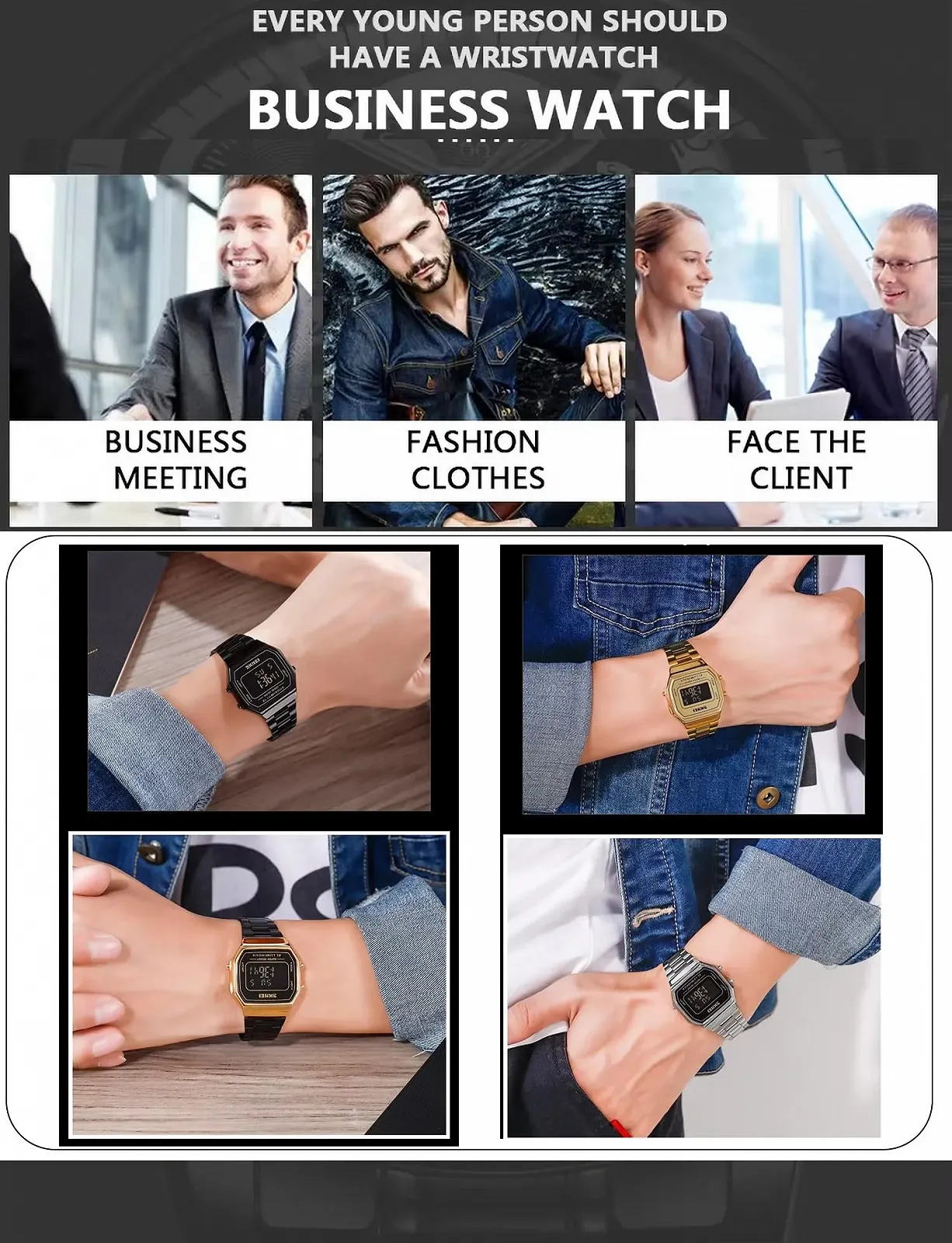 Цифровий годинник Nicoone зі стрічкою з неіржавної сталі, світлодіодною підсвіткою, фото №3 Цифровий годинник Nicoone зі стрічкою з неіржавної сталі, світлодіодною підсвіткою, фото №3