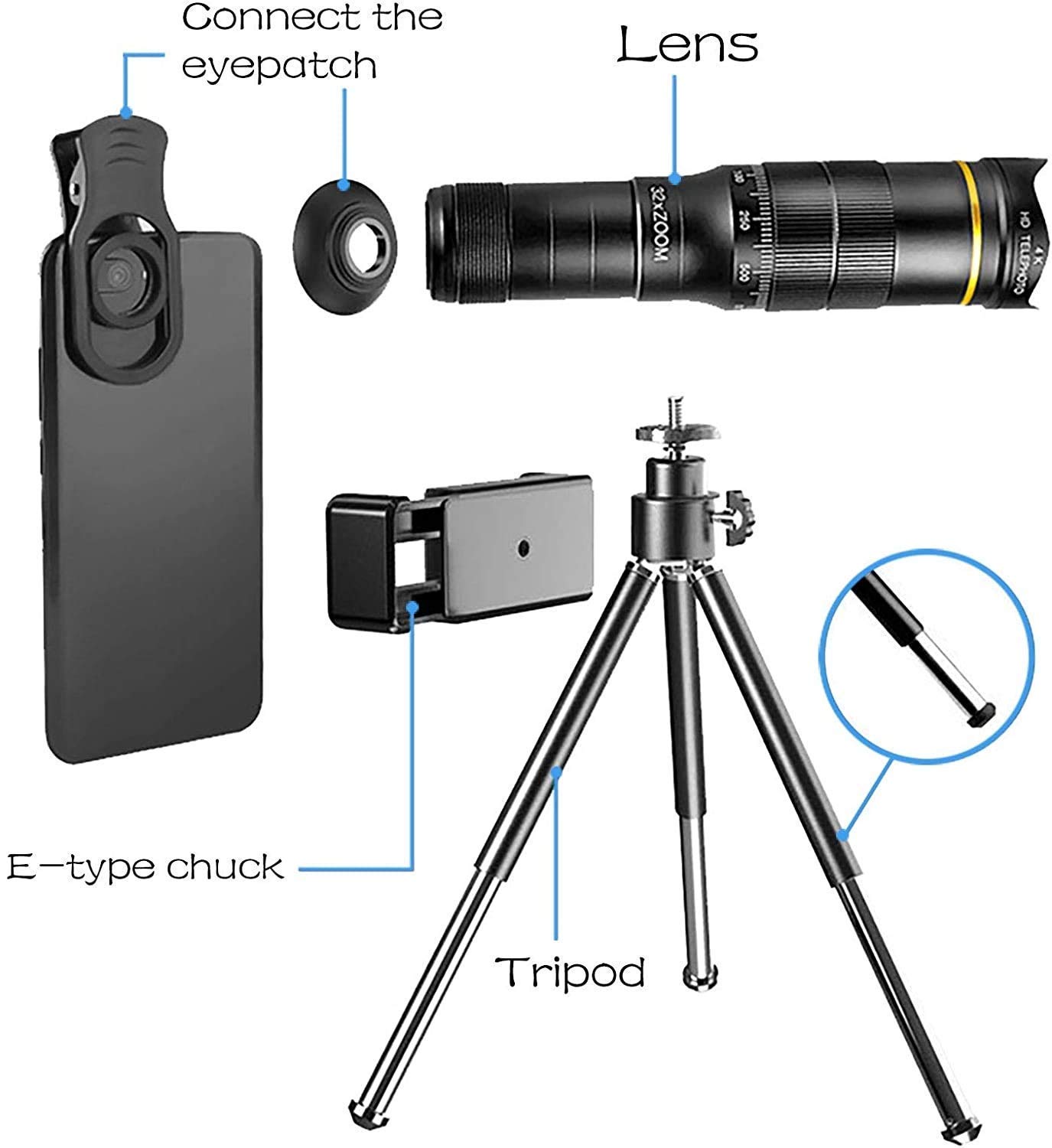 Монокулярний телескоп 4K HD Telezoom чіткий призма зі смартфон-адаптером та штативом для спостереження за птахами легкий, фото №7