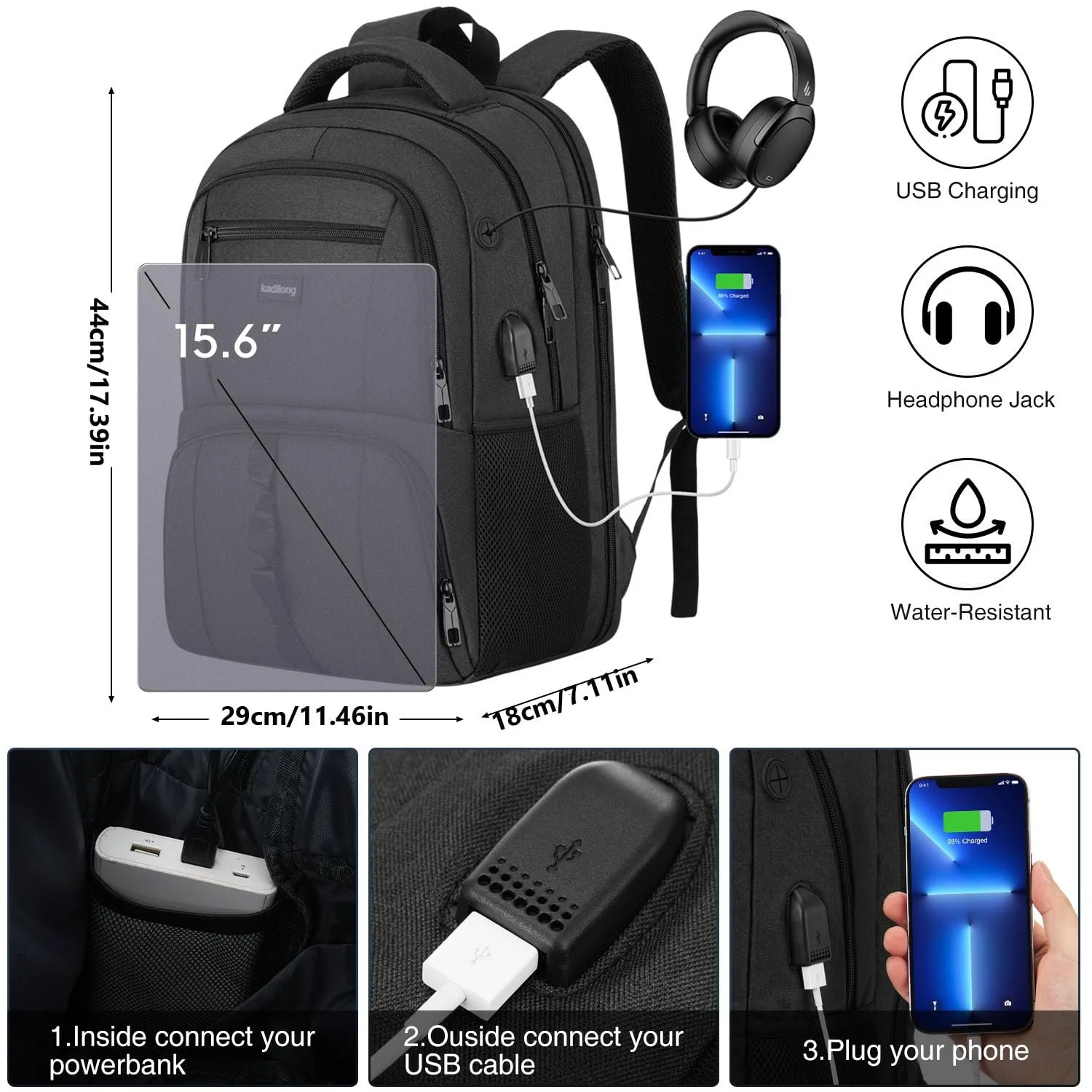 Рюкзак для ноутбука 15.6 дюйма чоловічий з USB, фото №7