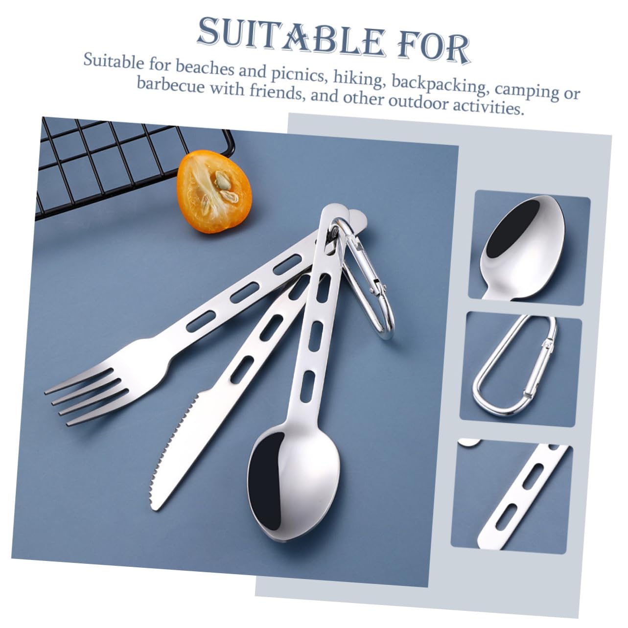 Набор ложек Sosoport 4 набора Набор столовых приборов нержавеющая сталь для походов ложка ножевой комплект походные аксессуары походная посуда дорожная посуда столовые приборы для стейка нержавеющая сталь дорожные, фото №2