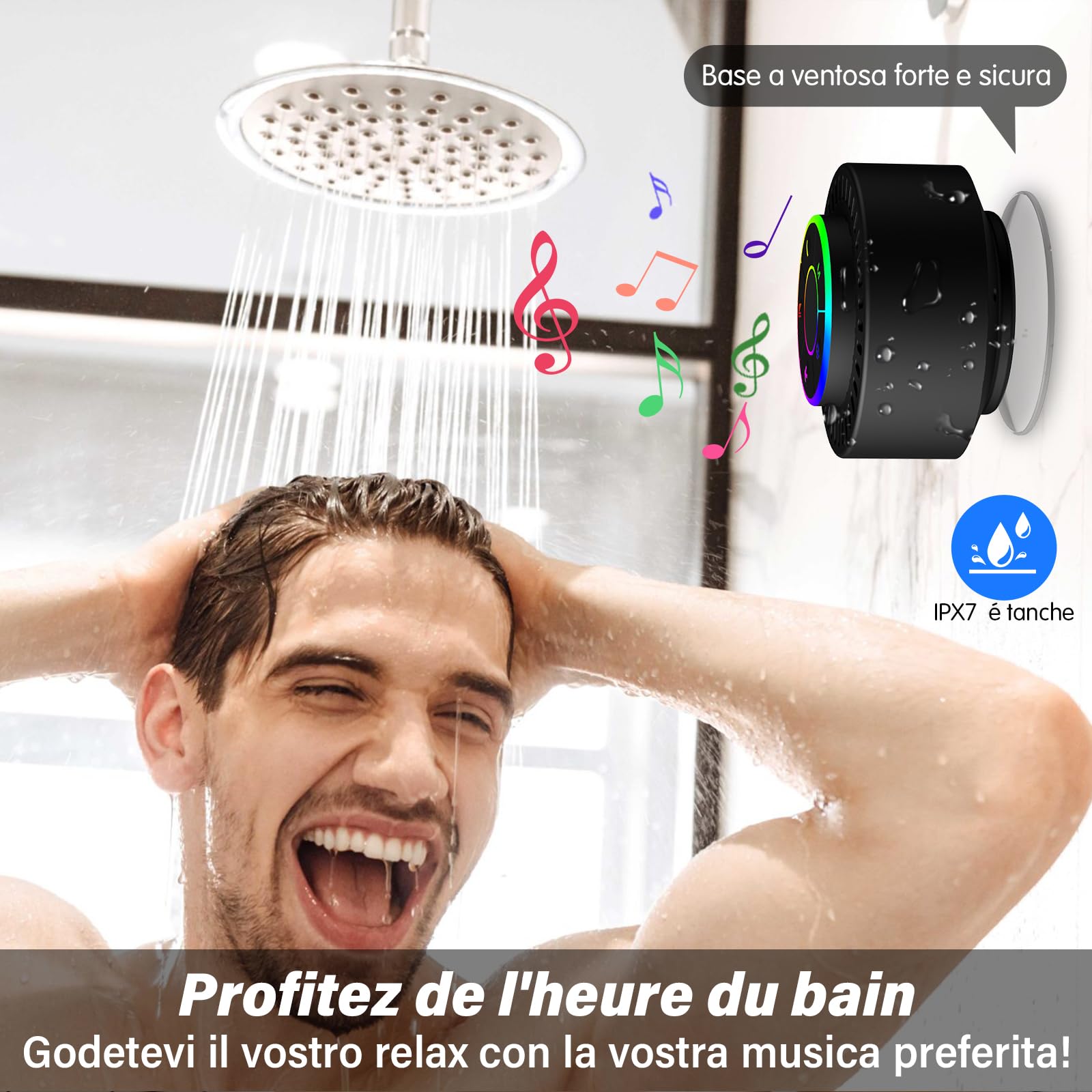 Bluetooth Портативна колонка для душу IPX7 Водонепроникний з присоском LED дисплей, фото №3