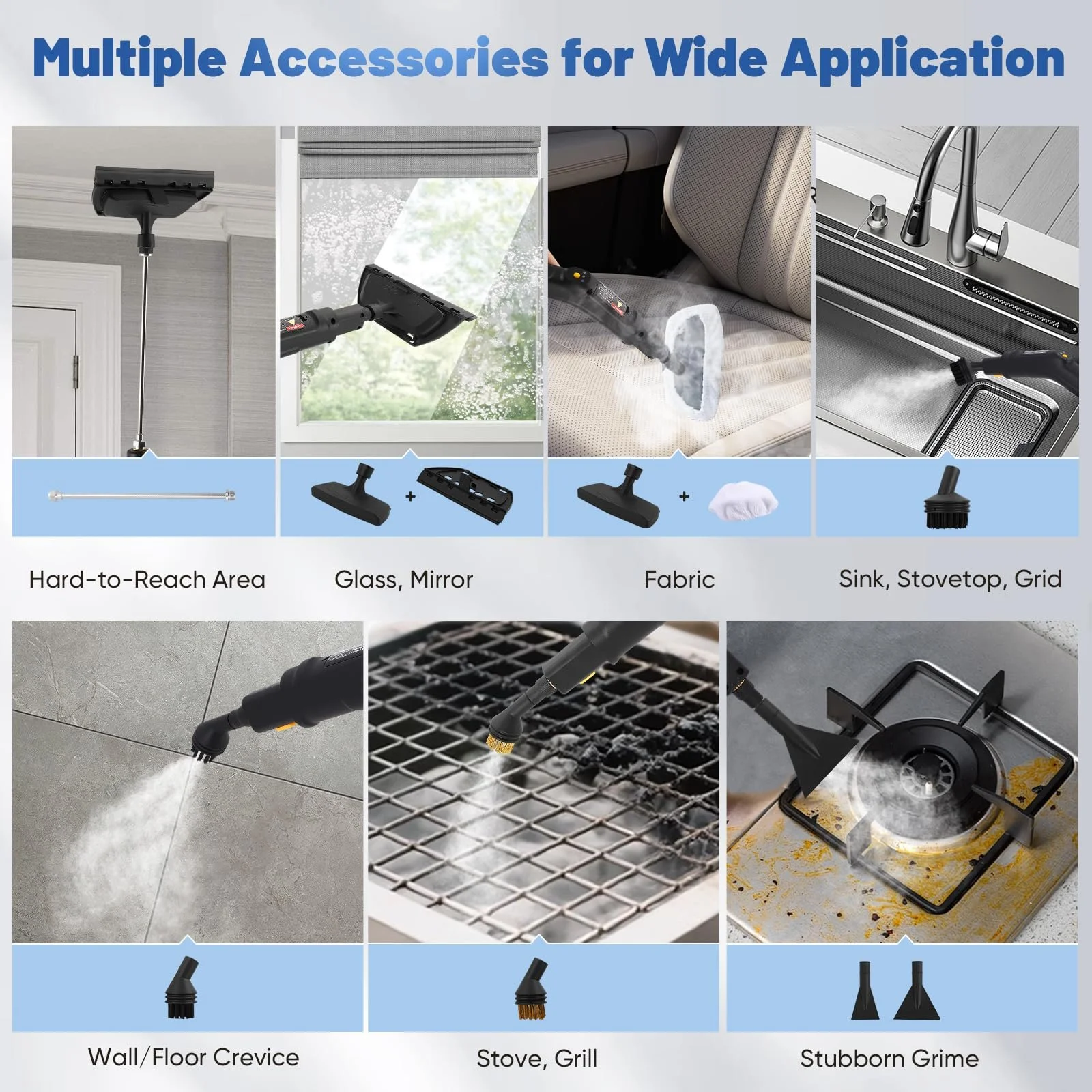 Ручний пароочисник 2500 Вт 1600 мл 3 бар із 6 щітками та 3 швидкостями, фото №6