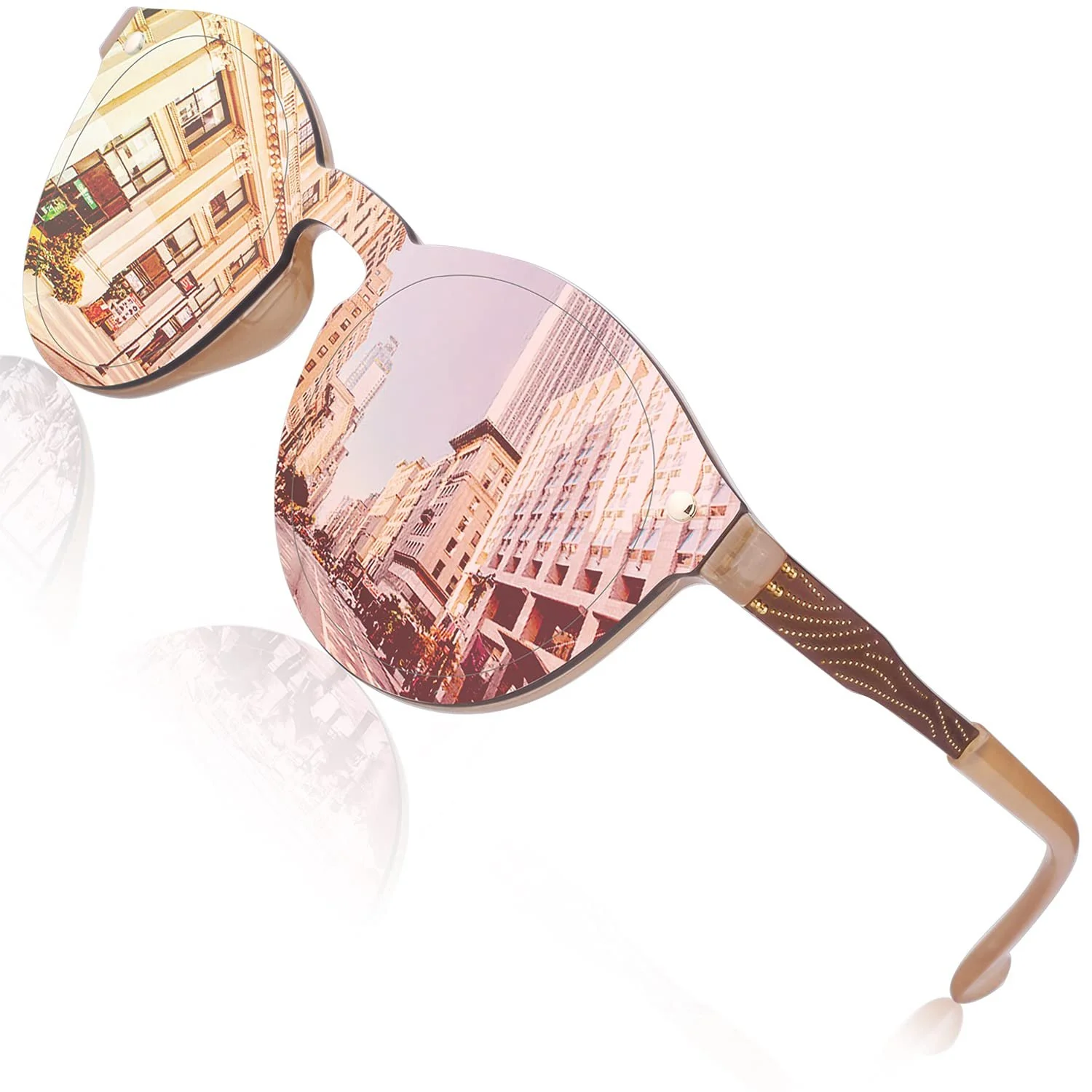 Солнцезащитные очки круглые большие зеркальные GQUEEN UV400, фото №1