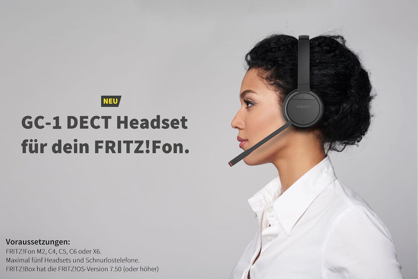 Наушники GEQUDIO GC-1 DECT для FritzBox Беспроводная с управлением вызовами на FritzFon 1-Ухо, фото №2