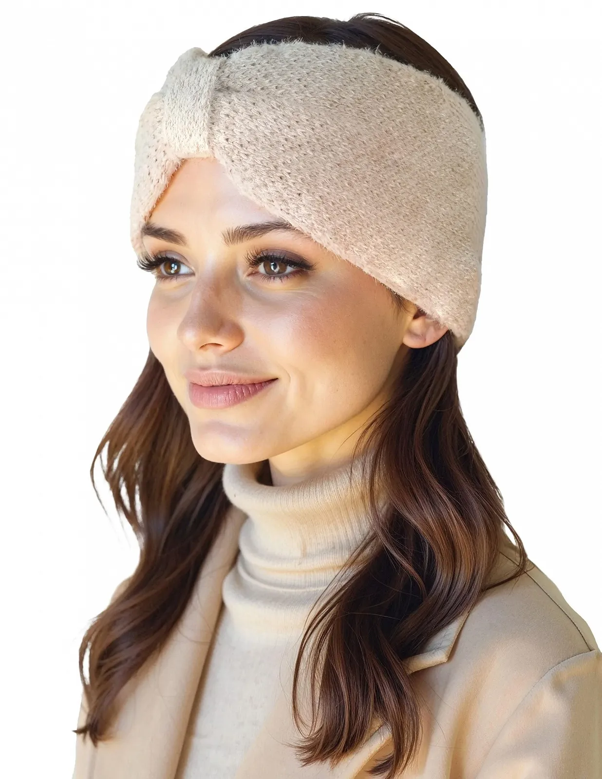 Пов'язка на голову Vivisence В'язана Бежевий, One Size, фото №3 Пов'язка на голову Vivisence В'язана Бежевий, One Size, фото №3