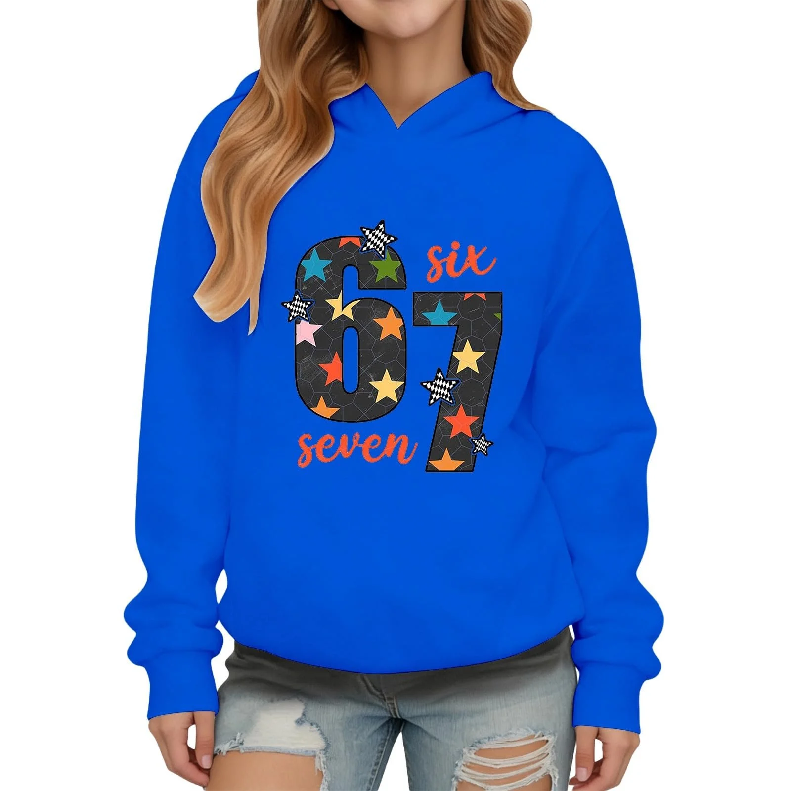 Худи 67 Meme, с длинными рукавами и капюшоном, с принтом мороженого 67, повседневный свободный свитер в стиле преппи, пуловер для мальчиков и девочек, повседневный модный джемпер, фото №1