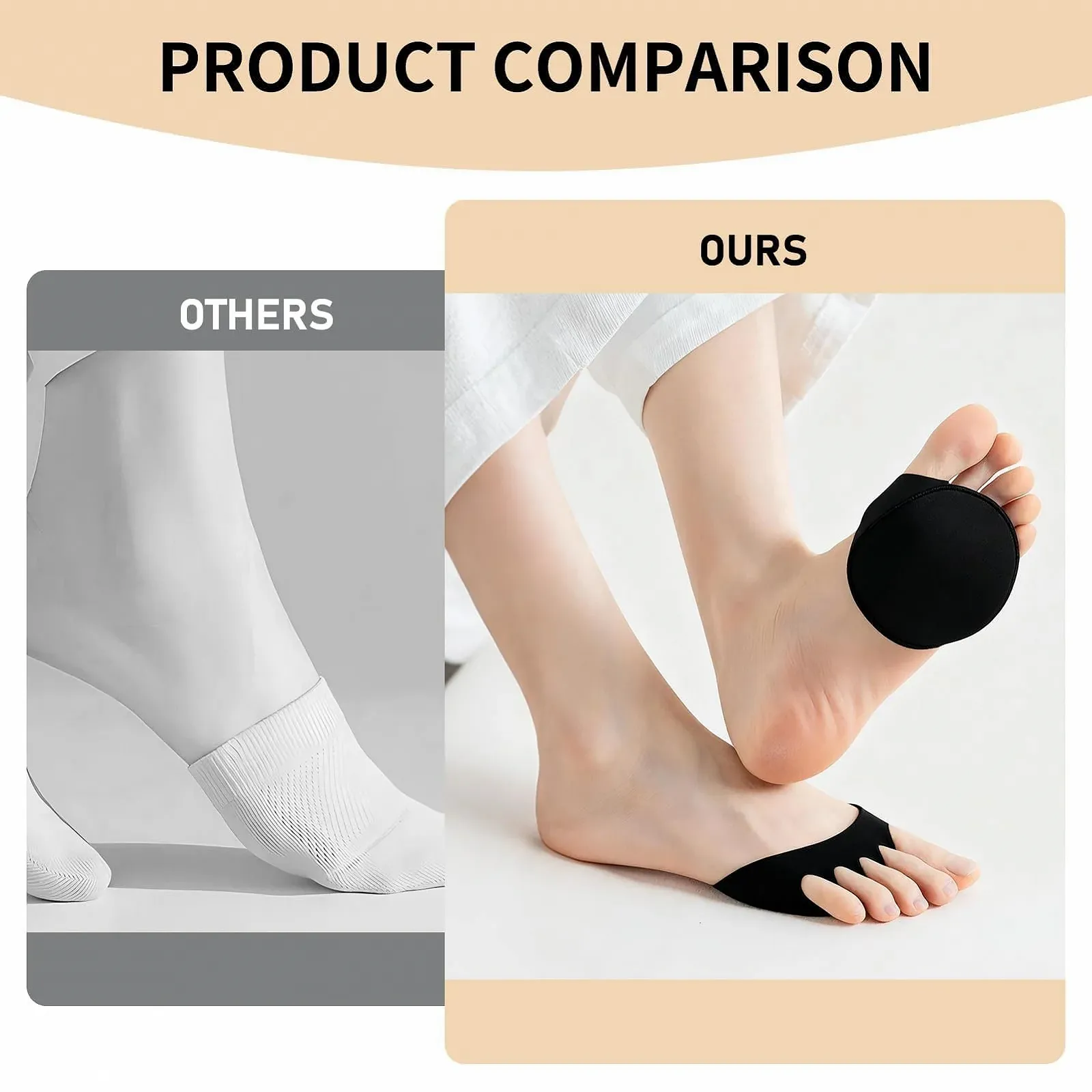 Носки для пальцев ног Женские Хлопковые Невидимые с подушечкой для передней части стопы, противоскользящие для высоких каблуков и повседневной обуви, размеры 3-6 и 39-42 (Черный и Бежевый), фото №5 Носки для пальцев ног Женские Хлопковые Невидимые с подушечкой для передней части стопы, противоскользящие для высоких каблуков и повседневной обуви, размеры 3-6 и 39-42 (Черный и Бежевый), фото №5