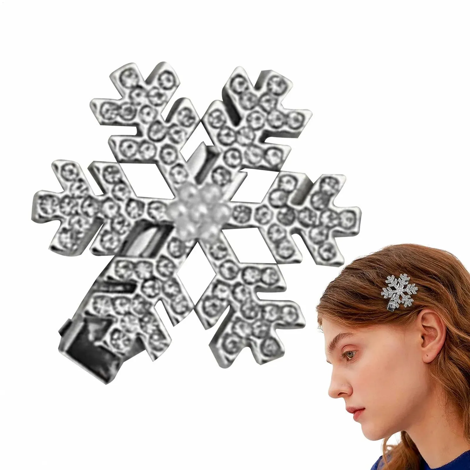 Заколка для волос в виде снежинки для женщин, украшенная стразами, серебристо-белая, фото №7 Заколка для волос в виде снежинки для женщин, украшенная стразами, серебристо-белая, фото №7