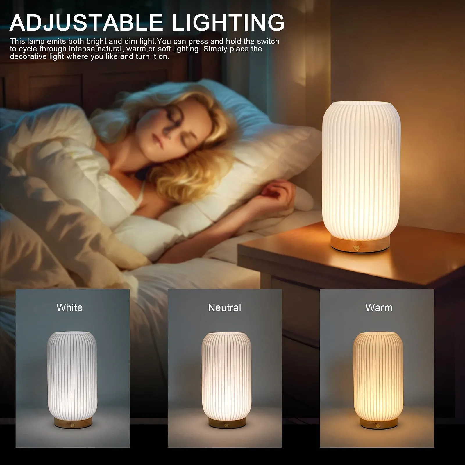 Настільна лампа JHY DESIGN Сенсорна 3D-друк дерев'яна основа Білий 23 см Type-C, фото №3