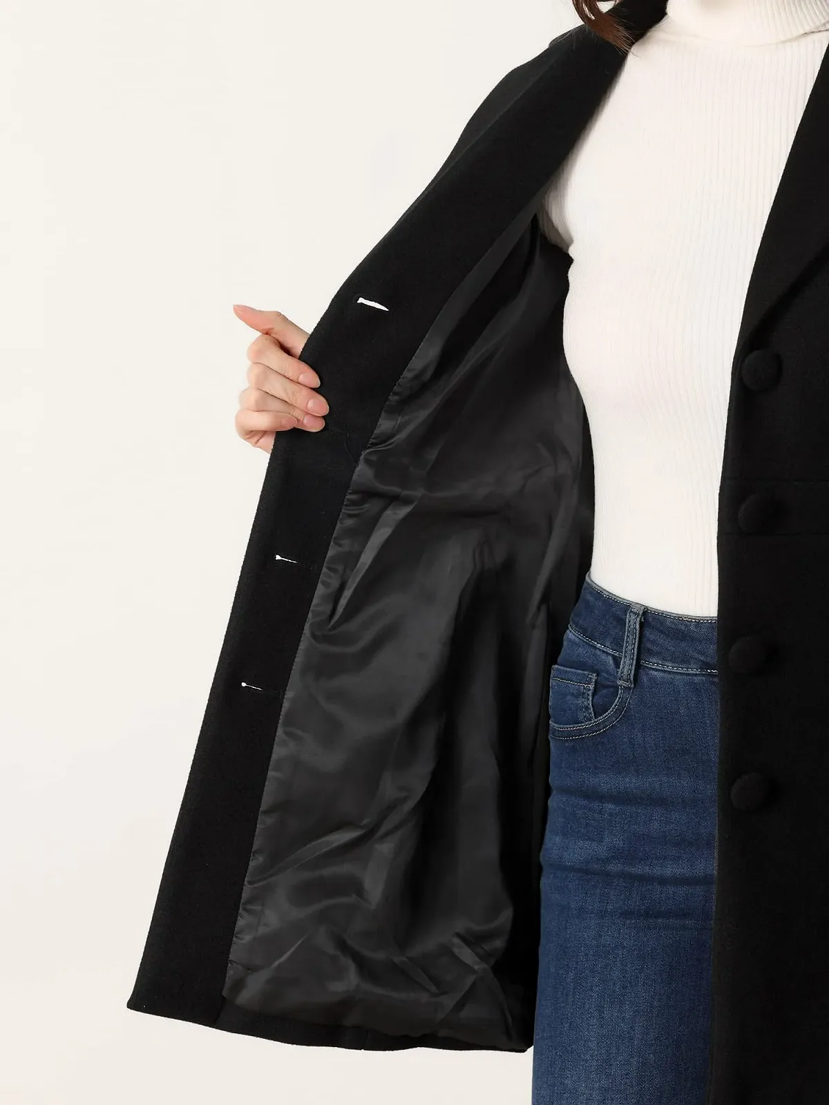 Пальто Allegra K Женское с лацканами на пуговицах, зимнее с боковым карманом, фото №5