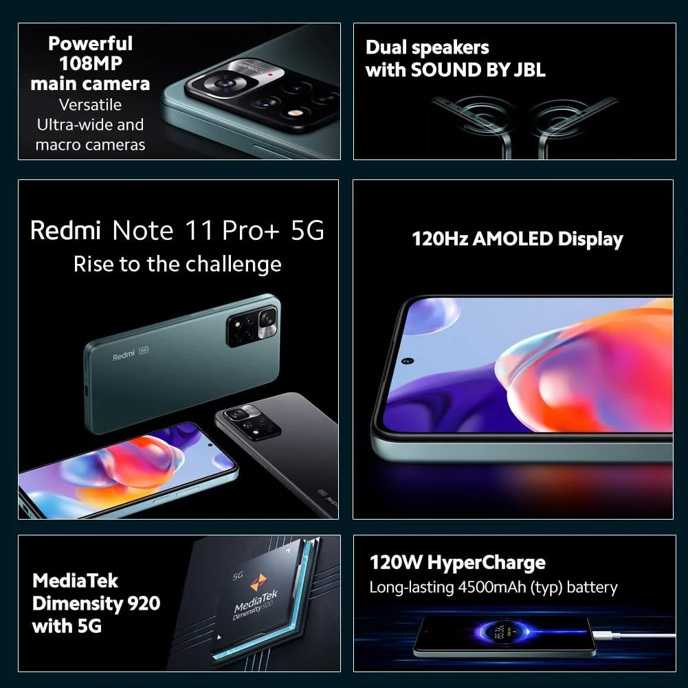 Смартфон Xiaomi Redmi Note 11 Pro + 5G MZB0A9TEU з навушниками 6.67" 120 Гц FHD+ Amoled 120 Вт Hyper Charge 108 MP 6+128 Forest Green, фото №5