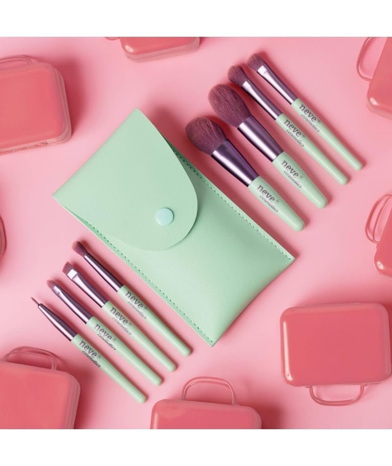 Набір Neve Cosmetics 8 Reisepinsel Pastel Pop з футляром із веганської шкіри м'ятно-зелений Vegan, фото №3