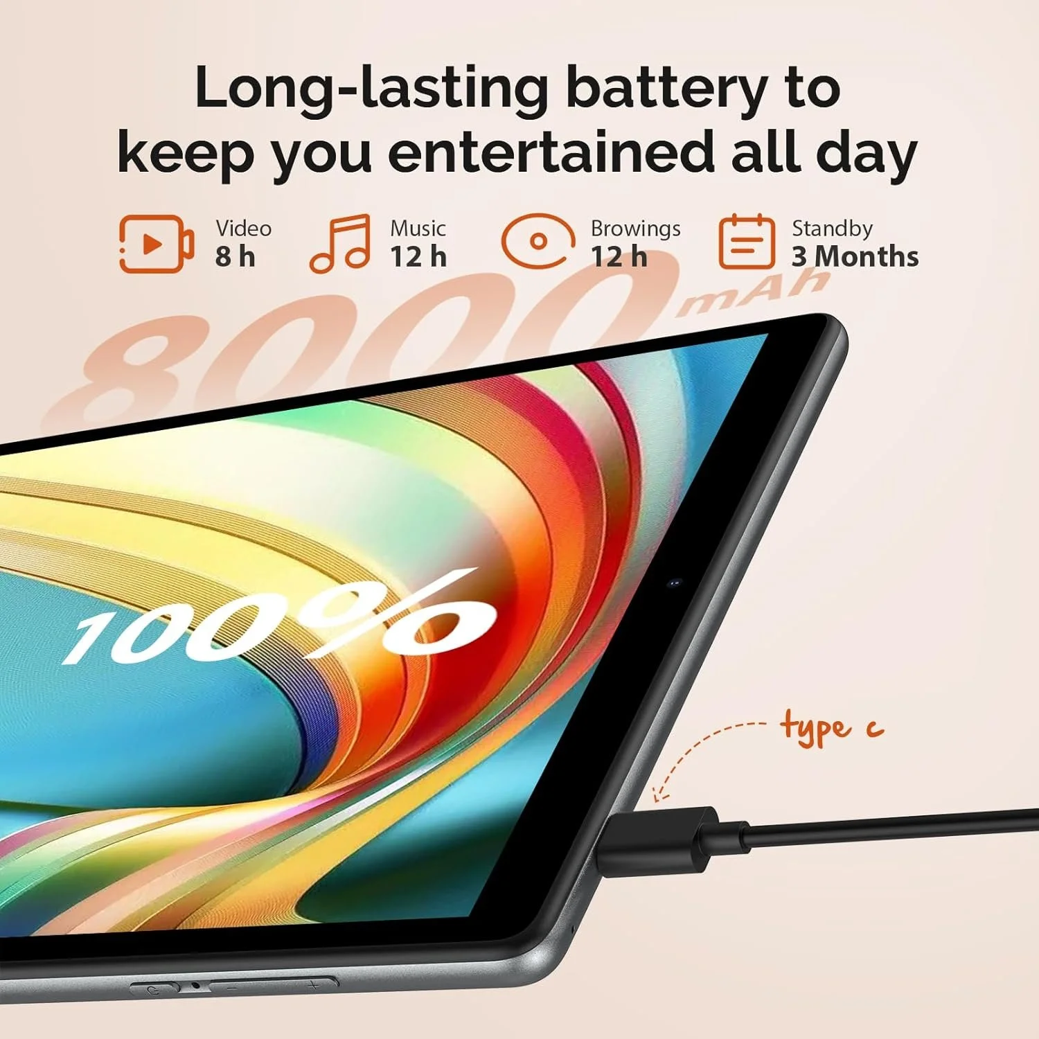 Планшет 10'' Full HD FLYCOAY M820-ЄЕЗ (12+24)/128Gb / 8 ядер / Android 14 / 8000 мАг / Сірий, фото №5