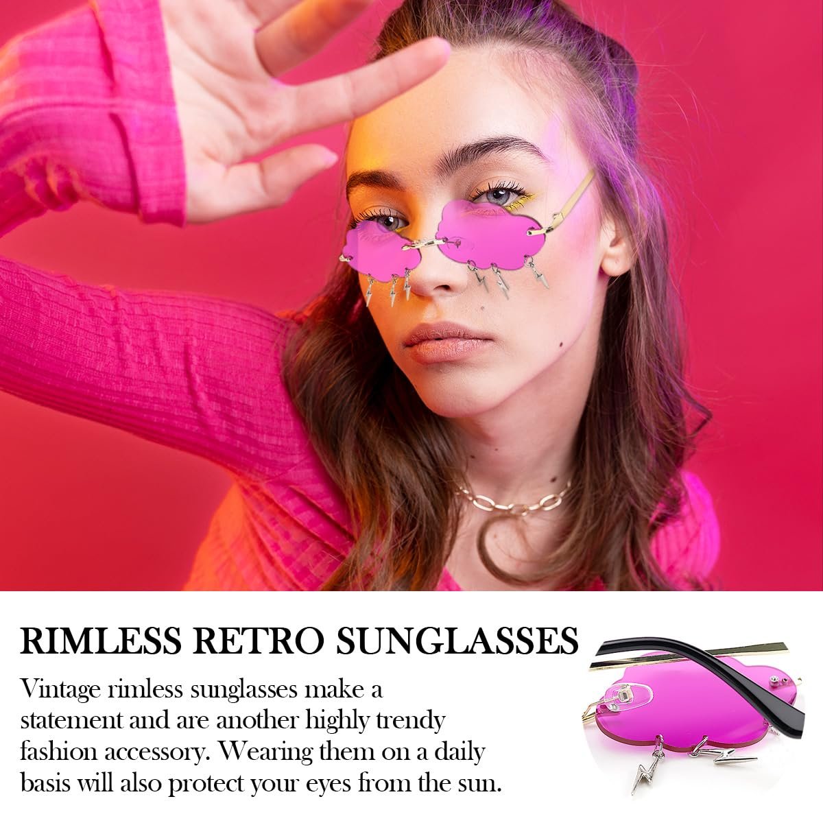 Сонцезахисні окуляри Cloud FERCAISH, без оправи, вінтажніалів, 1 шт., фото №3 Сонцезахисні окуляри Cloud FERCAISH, без оправи, вінтажніалів, 1 шт., фото №3