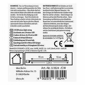 Гирлянда Idena Micro LED, 30 шт. в упаковке, 6 шт., с таймером, теплый белый synthetic.ua - Фото 1