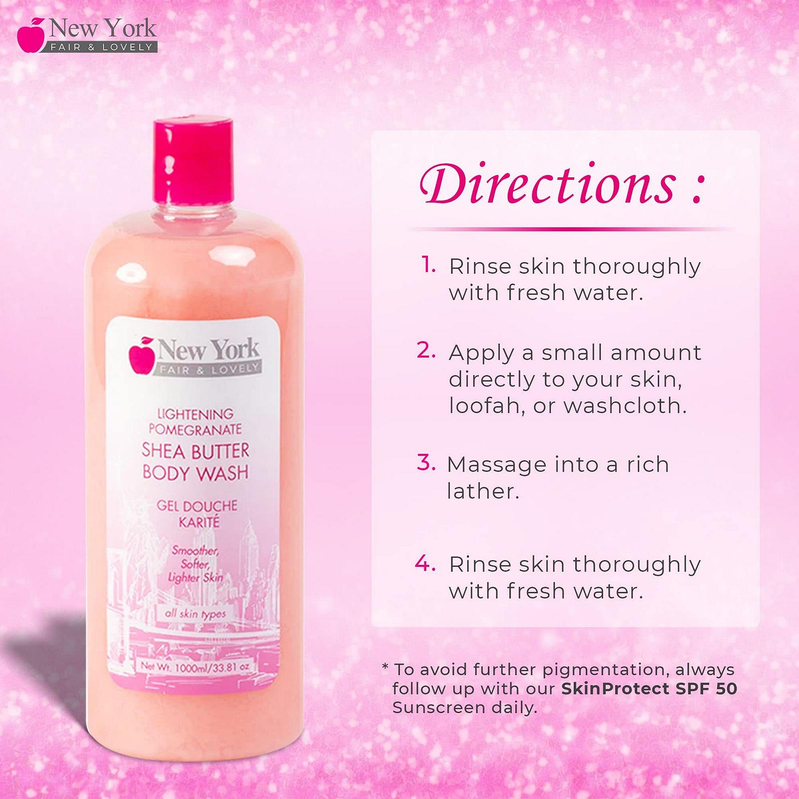 Гель для душу New York Fair & Lovely Skin Whitening з маслом ши та абрикосом 1000 мл, фото №3