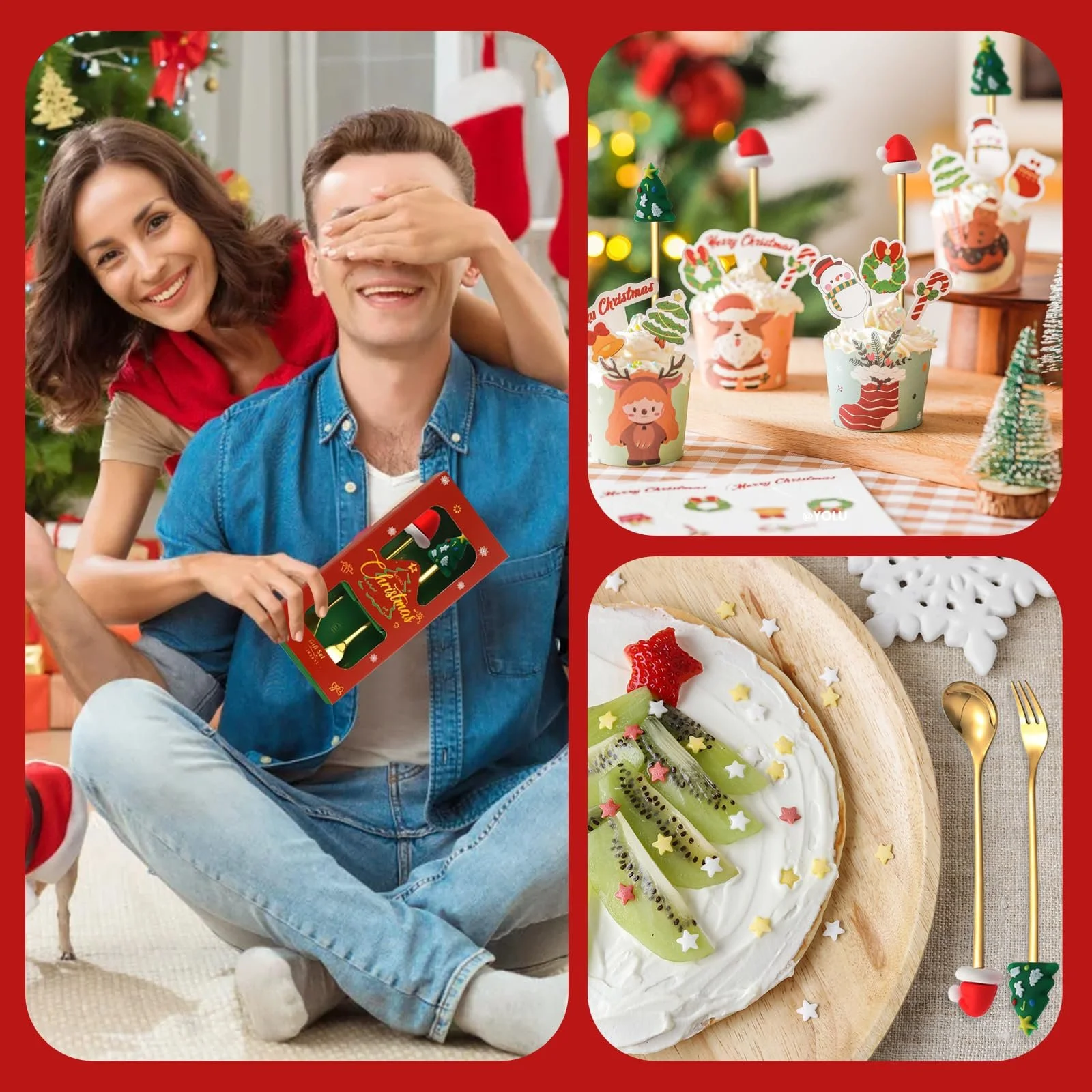 Набор рождественских ложек, Ложка кофейная, из нержавеющей стали, Рождественская, для размешивания, для украшения стола, фото №6