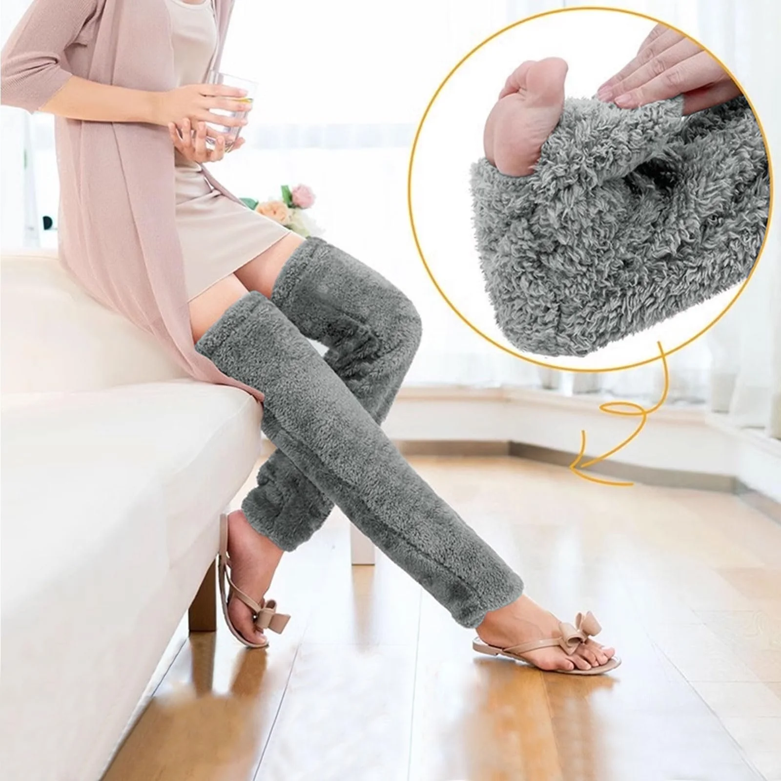 Плюшеві панчохи вище коліна, Пухнасті, Жіночі, фото №4