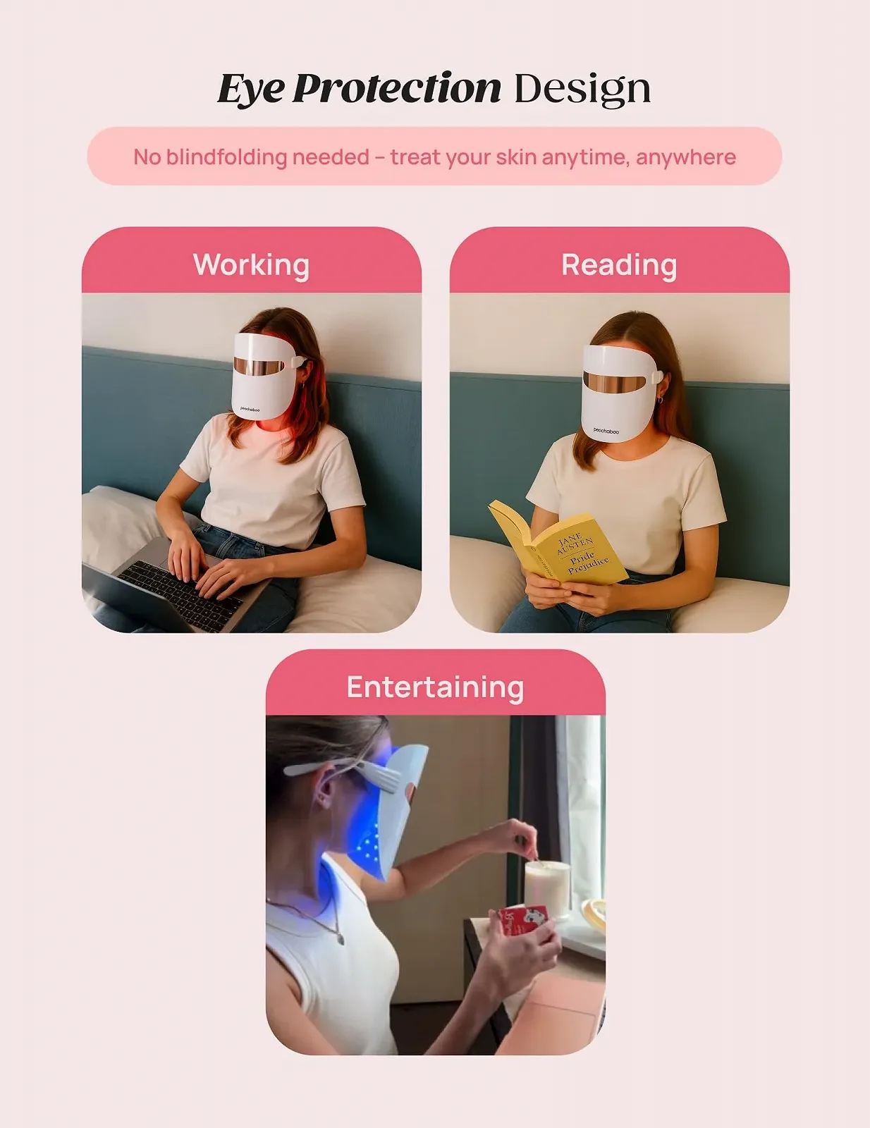 LED Маска Peachaboo Red Light Therapy 3 Режими Червоне та Синє світло, фото №6 LED Маска Peachaboo Red Light Therapy 3 Режими Червоне та Синє світло, фото №6