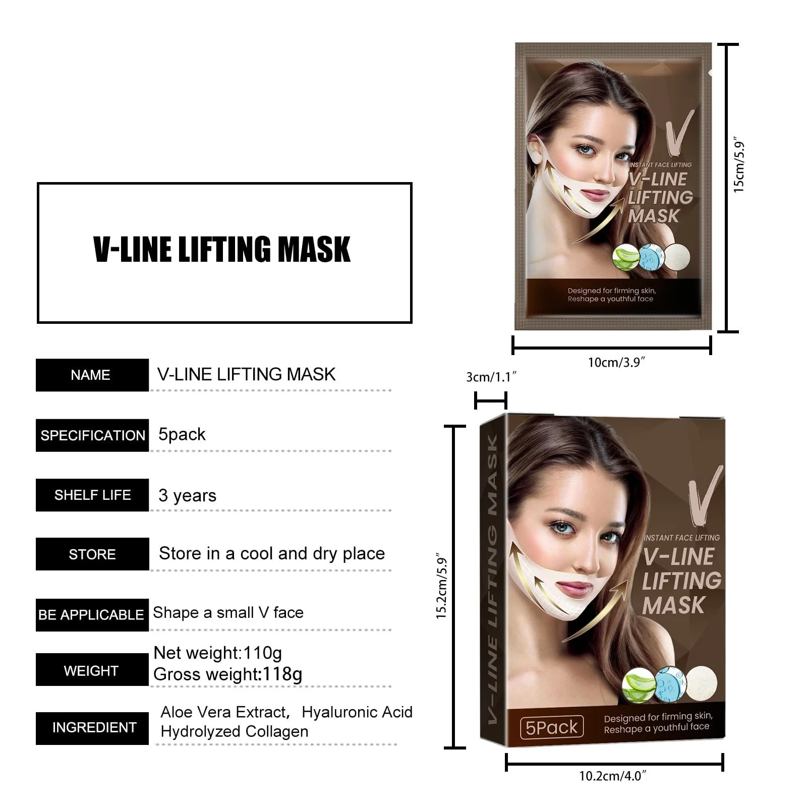 Маска для підборіддя V-подібна для підтяжки обличчя, для формування обличчя, зволожуюча, фото №3