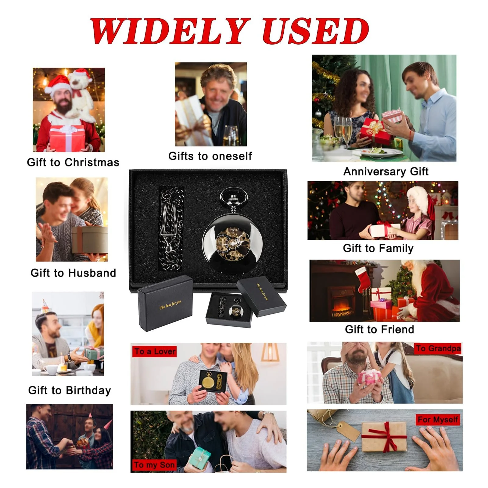 Кишеньковий годинник Механічний Tiong Вінтажний гладка сталь Скелетон Чорний, фото №6