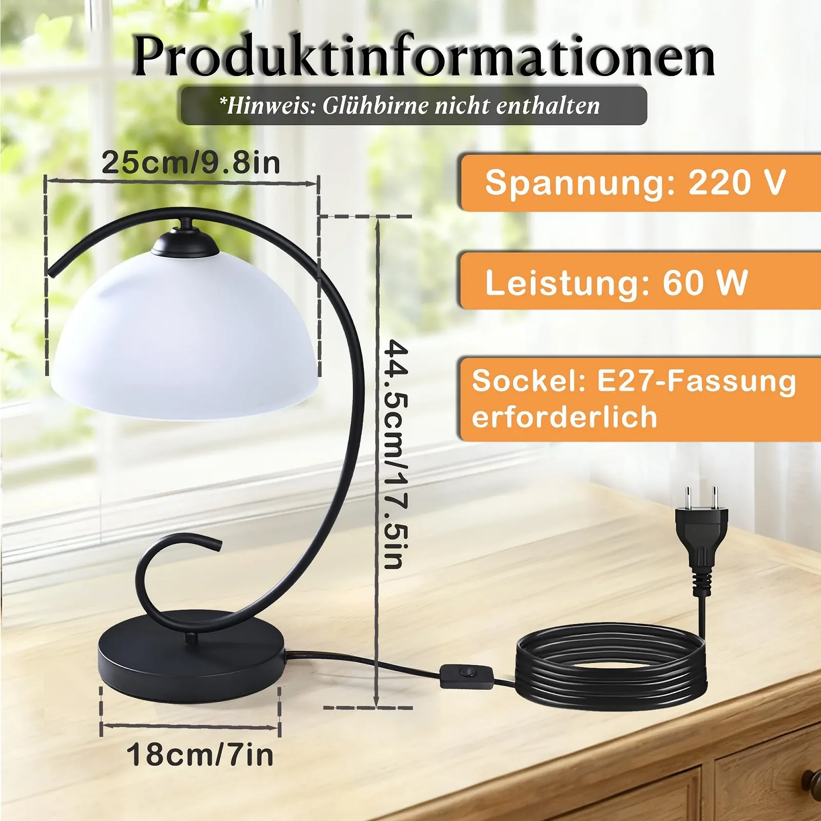 Настільна лампа Alighting з патроном E27 вінтажна металева висота 44.5 см Чорна, фото №4