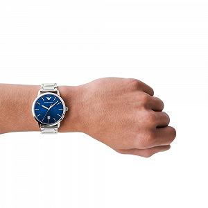 Чоловічий годинник Emporio Armani Three Hands, корпус з нержавіючої сталі, розмір корпусу 43 мм, синій, Dress synthetic.ua - Фото 1