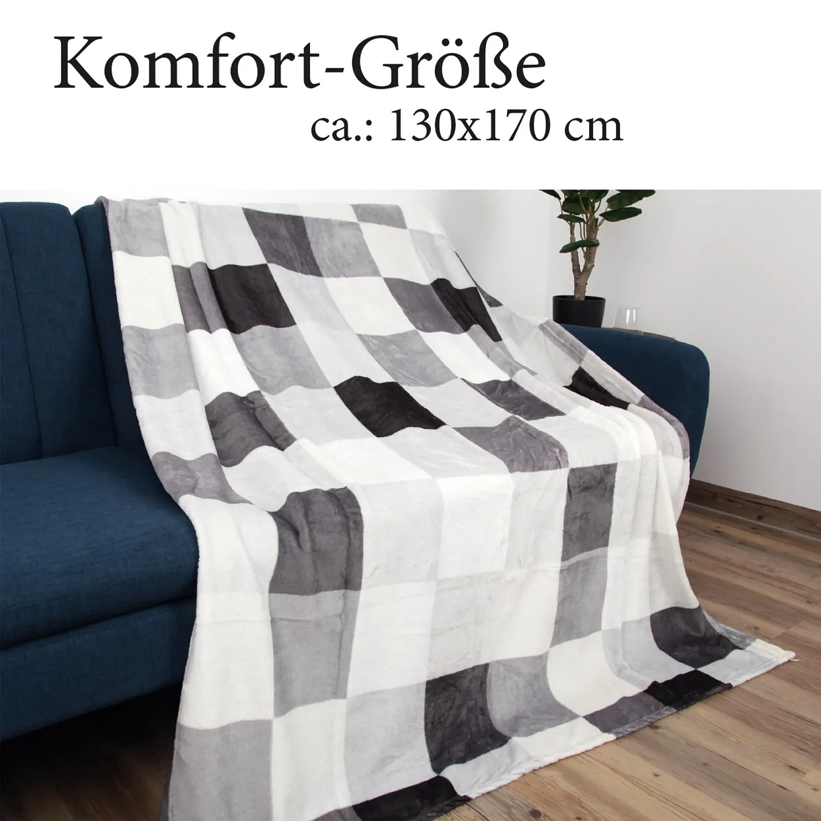 Покривало Bestlivings XXL (130 x 170 см) - Світло-сіра в клітинку - Флісова Покривало з мікрофібри, фото №2