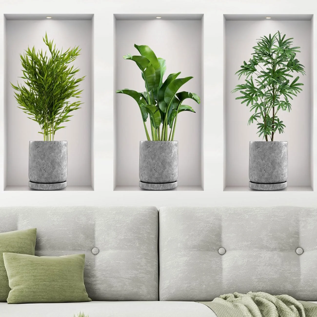 Наклейки на стіну 3 шт. 23х45 см Квіти у вазі 3D Зелені, фото №5