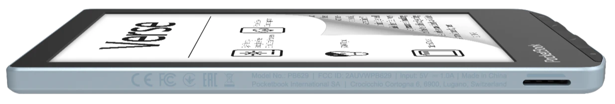 Электронная книга 6" PocketBook Verse PB629 / 8ГБ / Wi-Fi / SD слот / Сенсорный E-Ink экран (1024 × 758) / Настраиваемая яркость / До 4 недель работы от батареи / Берюзовый, фото №3 Электронная книга 6" PocketBook Verse PB629 / 8ГБ / Wi-Fi / SD слот / Сенсорный E-Ink экран (1024 × 758) / Настраиваемая яркость / До 4 недель работы от батареи / Берюзовый, фото №3