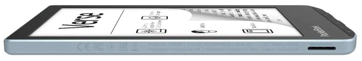 Електронна книга 6" PocketBook Verse PB629 / 8ГБ / Wi-Fi / SD слот / Сенсорний E-Ink екран (1024 × 758) / Настроювана яскравість / До 4 тижнів роботи від батареї / Блакитний, фото №3 Електронна книга 6" PocketBook Verse PB629 / 8ГБ / Wi-Fi / SD слот / Сенсорний E-Ink екран (1024 × 758) / Настроювана яскравість / До 4 тижнів роботи від батареї / Блакитний, фото №3
