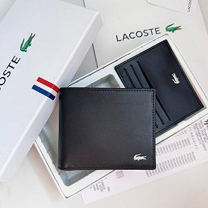 Чоловіче брендовий гаманець із натуральної шкіри Lacoste чорний в подарунковій коробці з картхолдером synthetic.ua - Фото 1