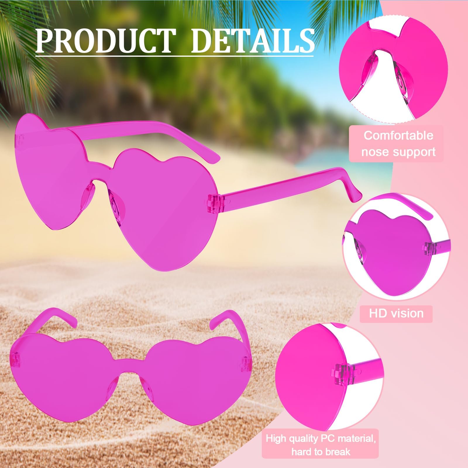 Солнцезащитные очки в форме сердца CHRORINE, без оправы, фото №4