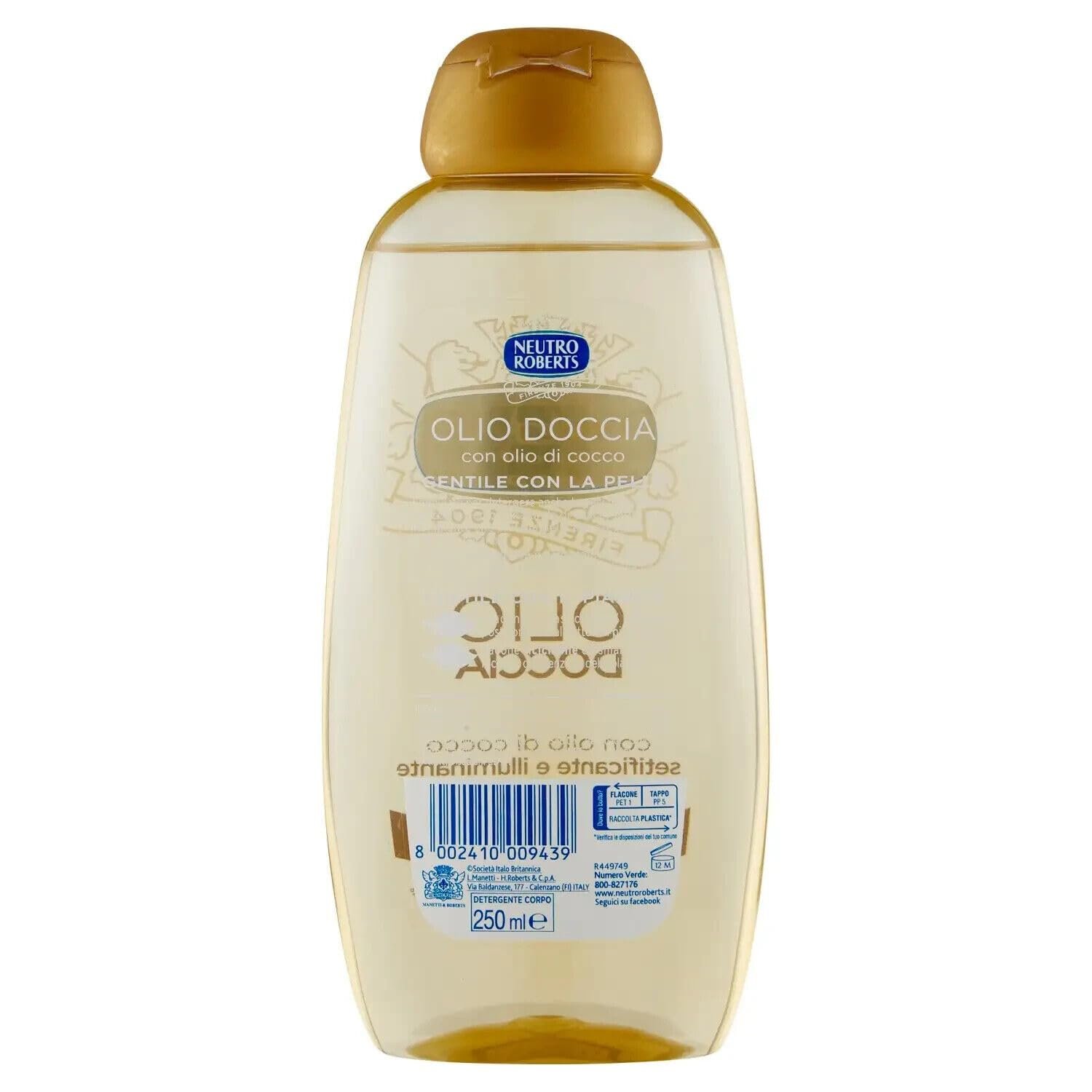 Олія для душу Neutro Roberts Olio Doccia з кокосовою олією шовковиста та сяюча 250 мл + тальк 100 г, фото №3