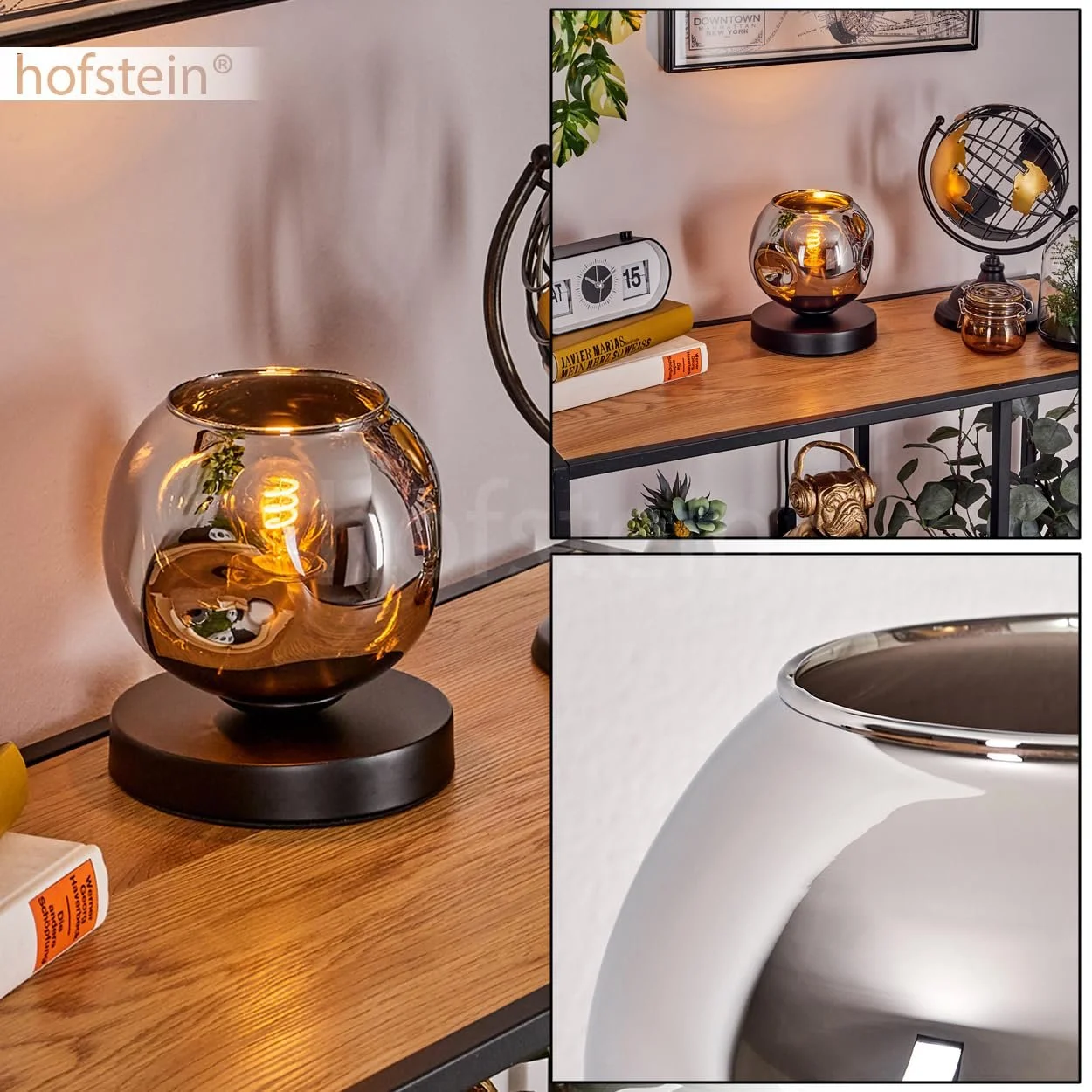 Настільна лампа Ripoll Метал/Скло 15 см E27 Чорний/Хром, фото №2