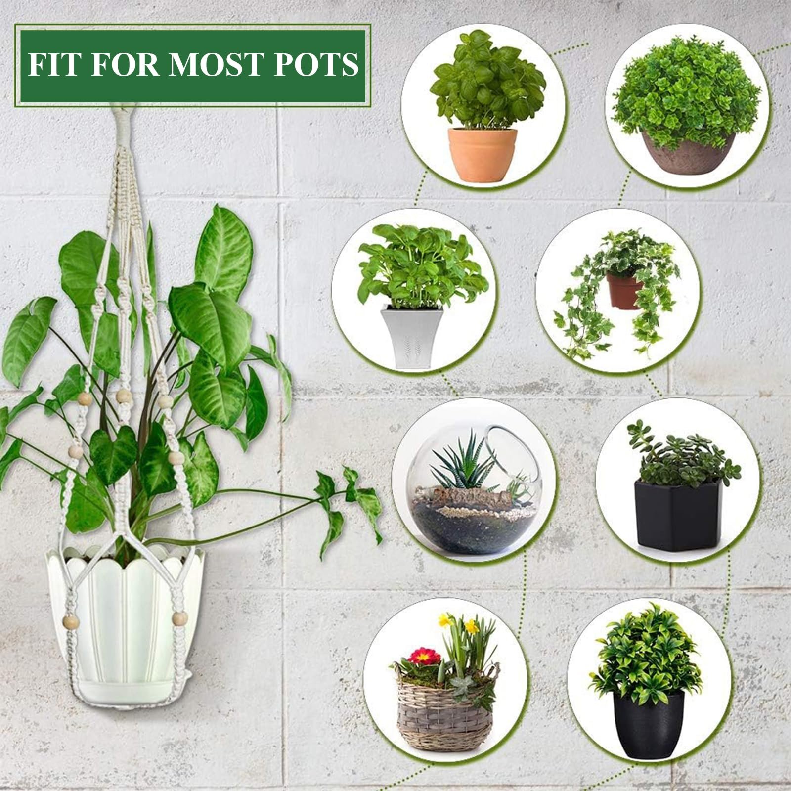 Кошик підвісний макраме Бавовняна мотузка Підвісний горщик Набір 6 штук, фото №3