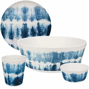 Набір дитячого посуду alles-meine.de Пластик Тарілка + Миска + Чашка Mandala Ретро та ностальгічний дизайн Синьо-білий - Фото 1