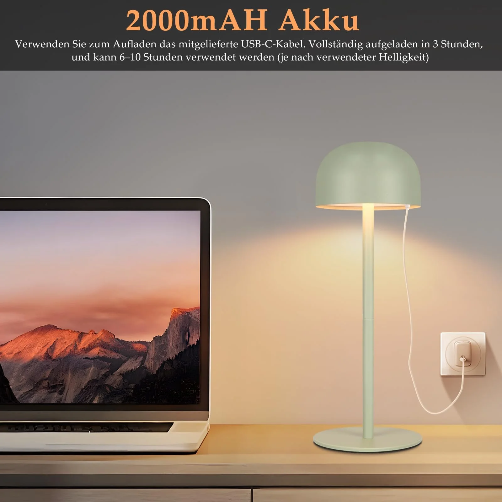 Настільна лампа LED Homefire Бездротова Регульована за висотою IP44 Зелений, фото №5