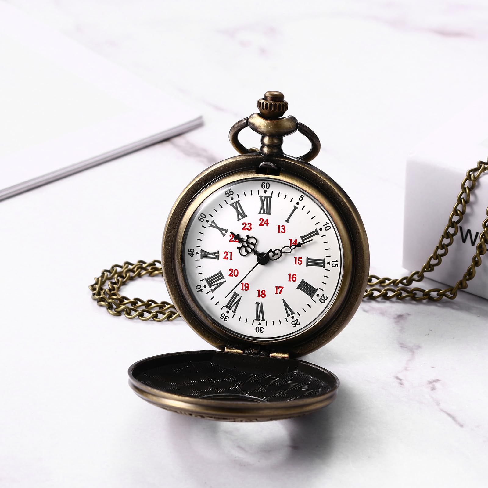 Карманные часы JewelryWe Analogue Quartz Retro Королевский флеш / Компас / Цветы / Колокол / Мотоцикл Цепной часы Бронзовые для мужчин, фото №5