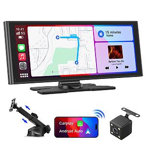 Автомобильный дисплей Avylet 9.26 дюймов Wireless Carplay для Apple Carplay & Android Car, Портативное автомобильное радио Carplay с камерой заднего вида IP67, OTA обновления, GPS навигация, Bluetooth 5.0, Mirror Link, FM/AUX - Фото 1