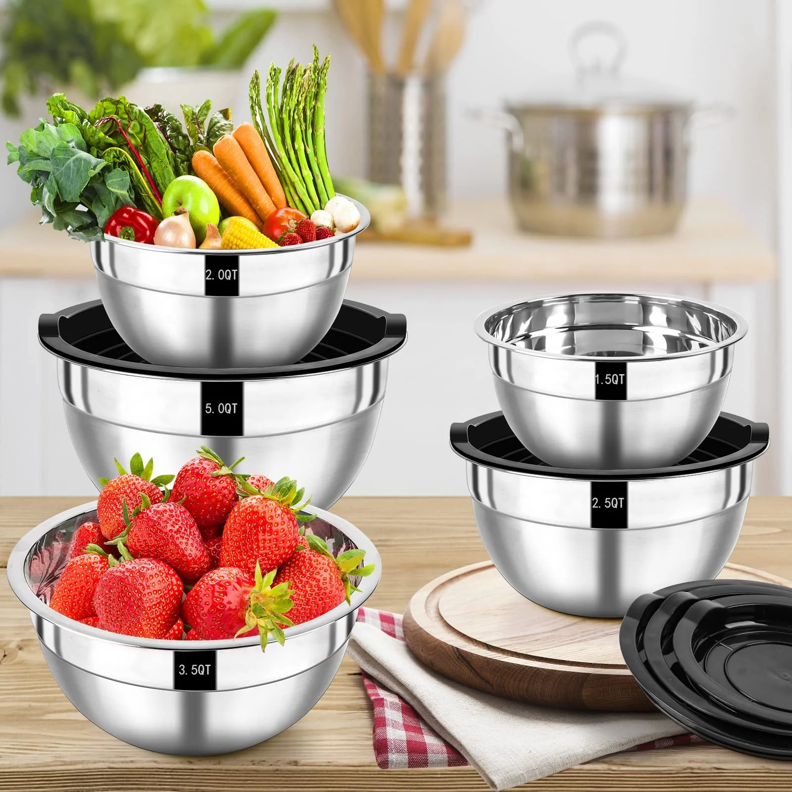 Набор мисок для смешивания Wildone 7 предметов Stainless Steel с крышками, фото №3
